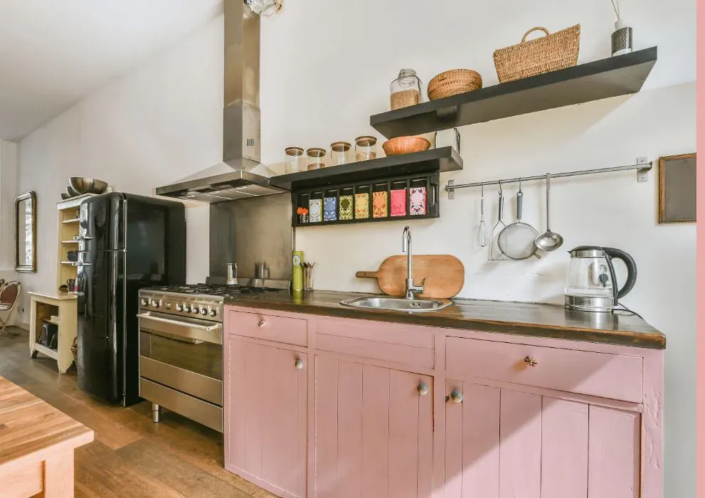 Sherwin Williams Bella Pink kitchen cabinets