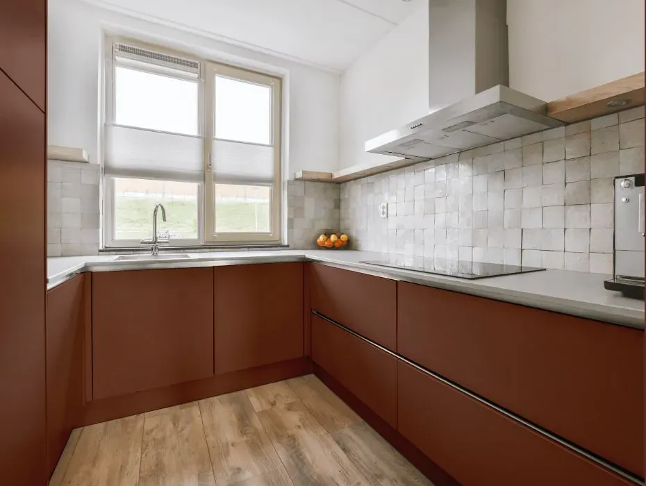 Benjamin Moore Abbey Brown small kitchen cabinets