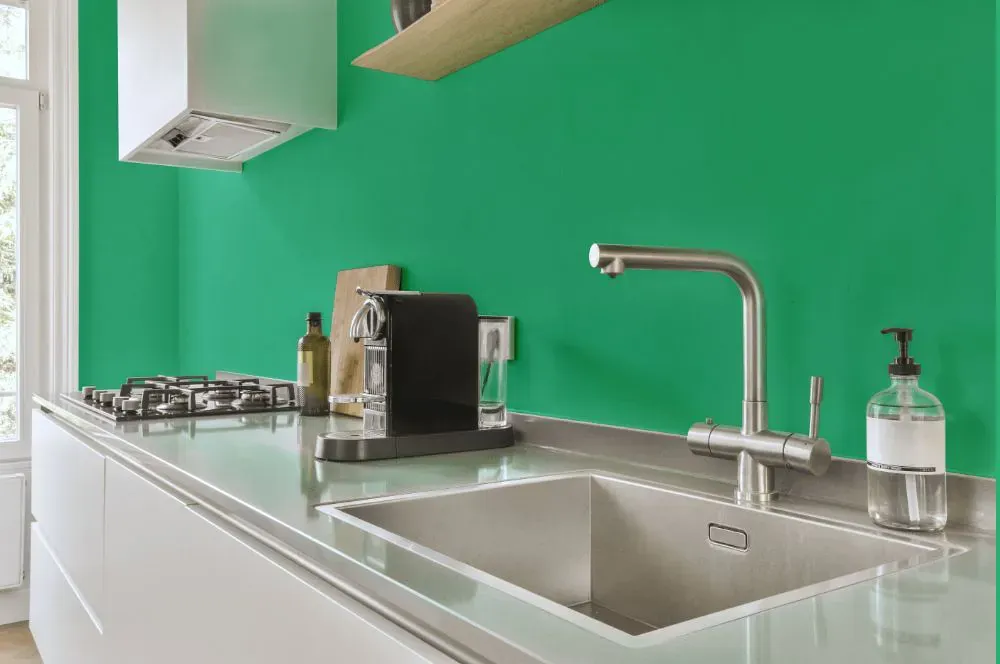 Benjamin Moore Adam Green kitchen painted backsplash