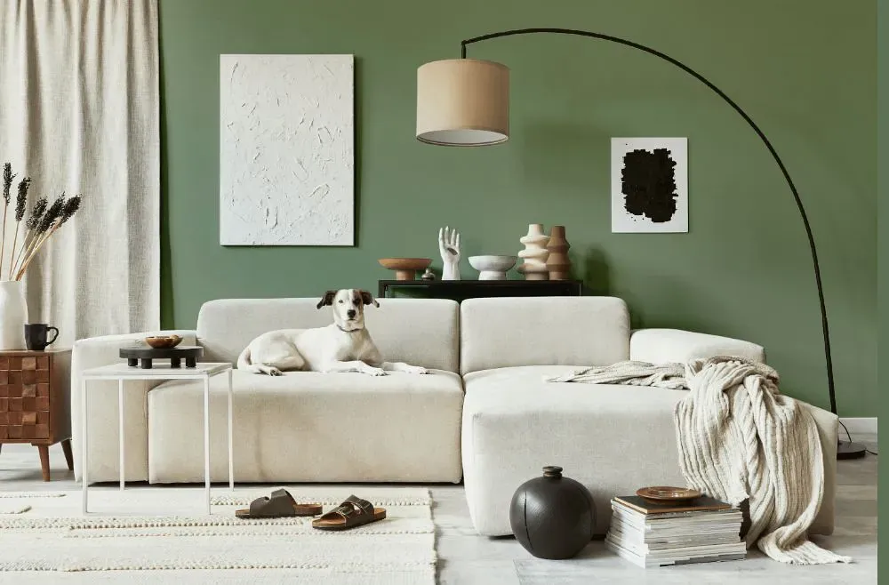 Benjamin Moore Adirondack Green cozy living room