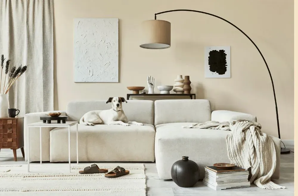 Benjamin Moore Adobe White cozy living room