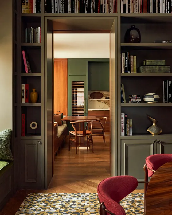 Benjamin Moore Aegean Olive painted cabinets 