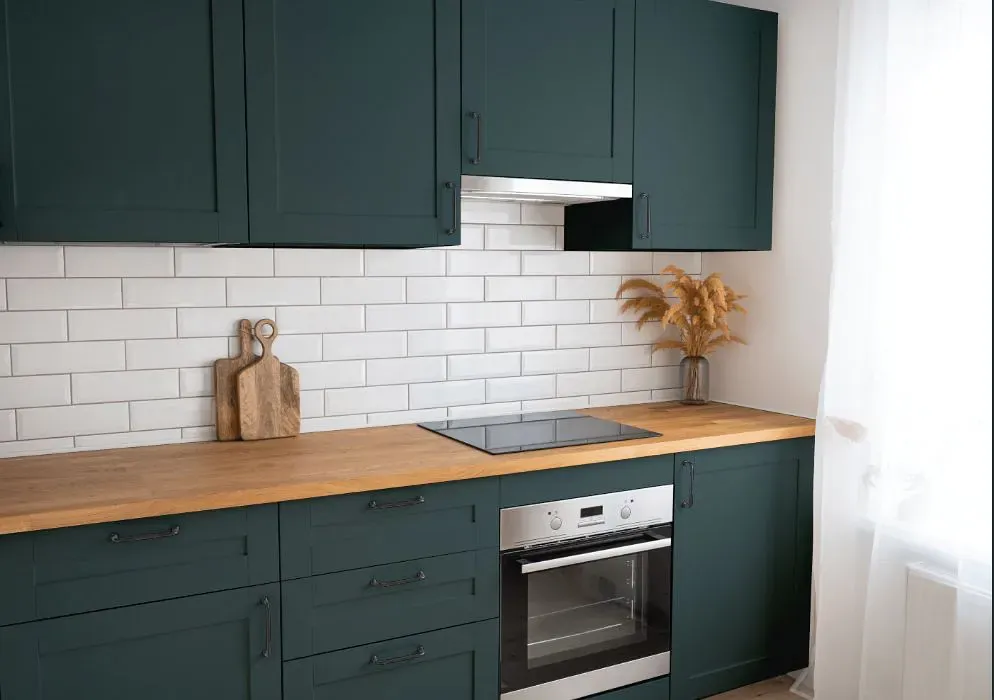 Benjamin Moore Amazon Green kitchen cabinets
