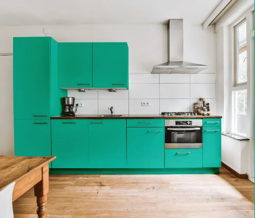 Benjamin Moore Amelia Island Blue kitchen cabinets