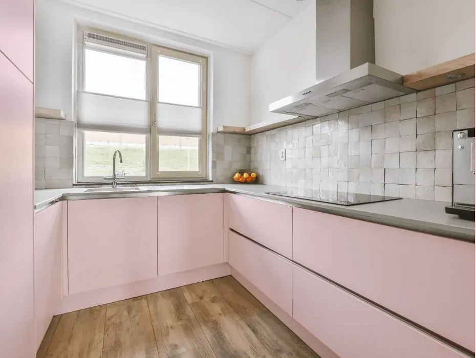 Benjamin Moore Angel Pink small kitchen cabinets