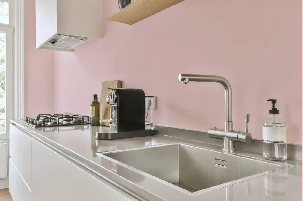 Benjamin Moore Angel Pink kitchen painted backsplash