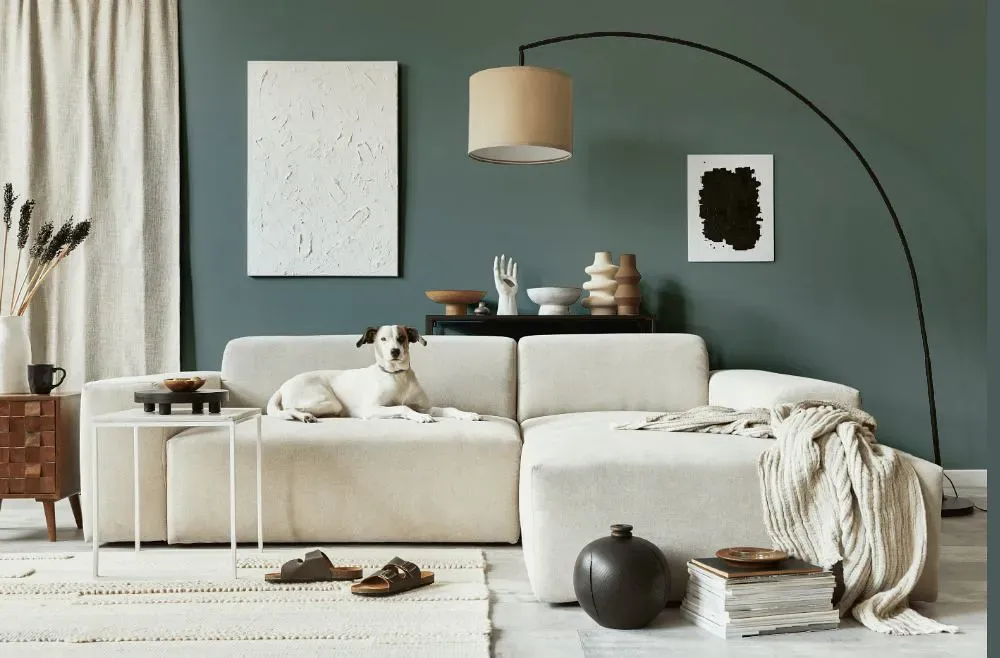 Benjamin Moore Apollo Blue cozy living room