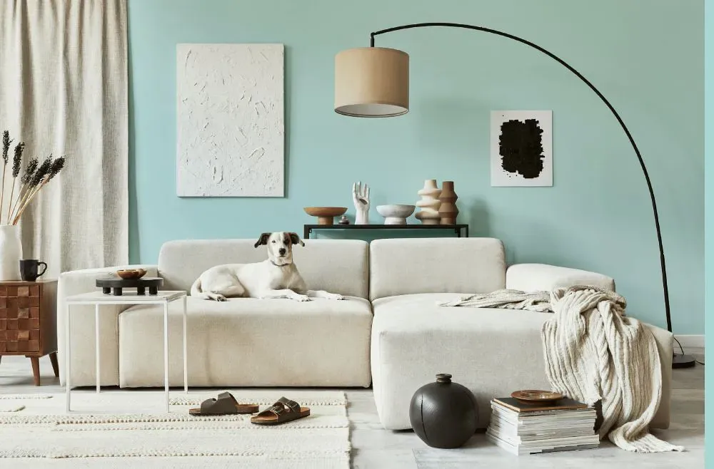 Benjamin Moore Arctic Blue cozy living room