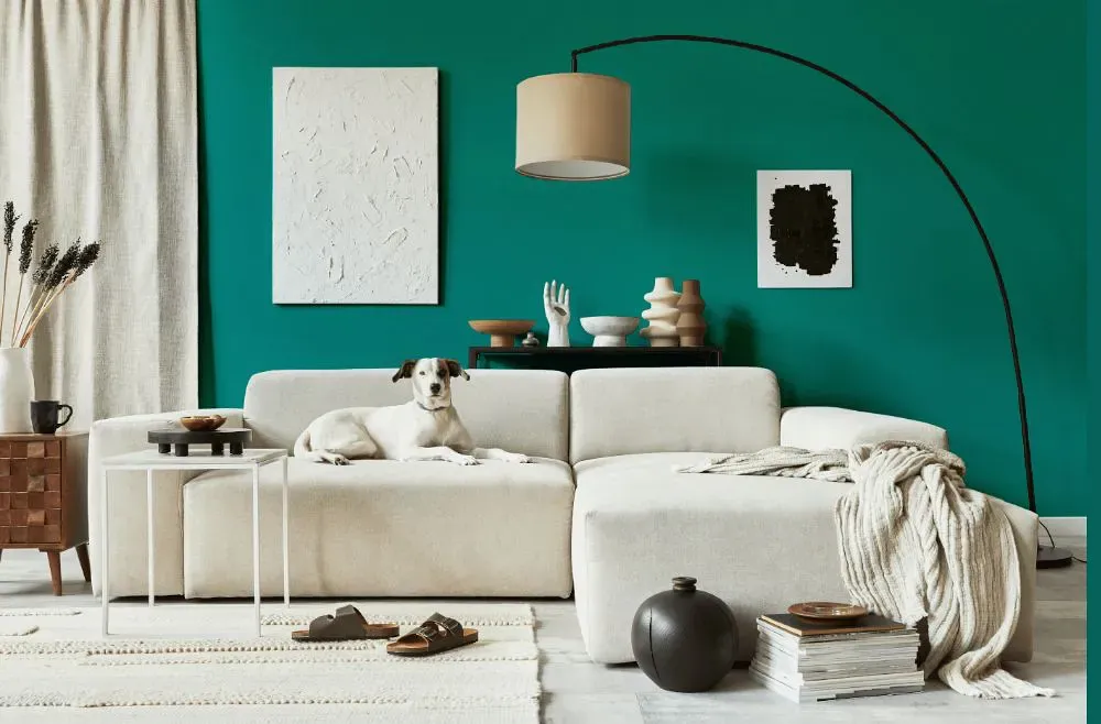 Benjamin Moore Aruba Blue cozy living room