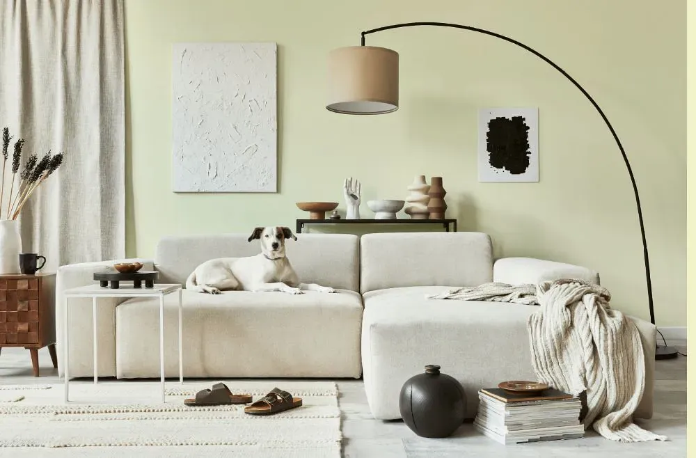 Benjamin Moore Aspen White cozy living room
