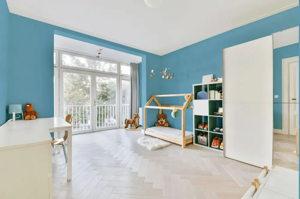 Benjamin Moore Athenian Blue kidsroom interior, children's room