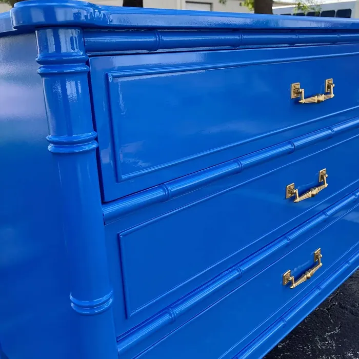 Benjamin Moore Athens Blue painted dresser color review