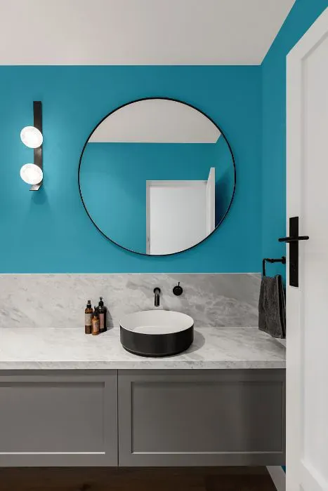 Benjamin Moore Atlantis Blue minimalist bathroom