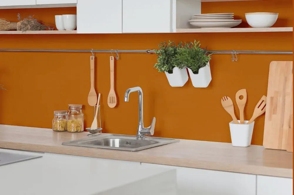 Benjamin Moore Autumn Orange kitchen backsplash