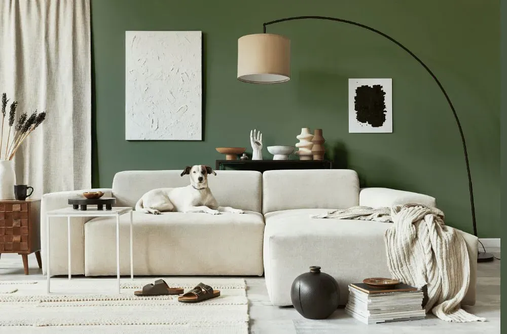 Benjamin Moore Avon Green cozy living room