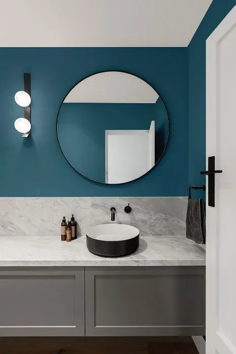 Benjamin Moore Azurite minimalist bathroom