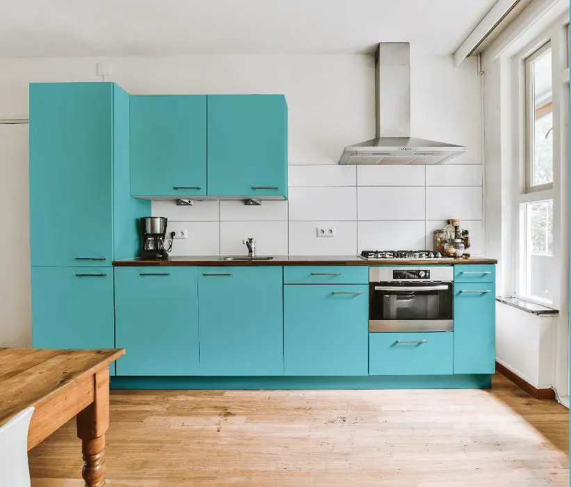 Benjamin Moore Baby Boy Blue kitchen cabinets