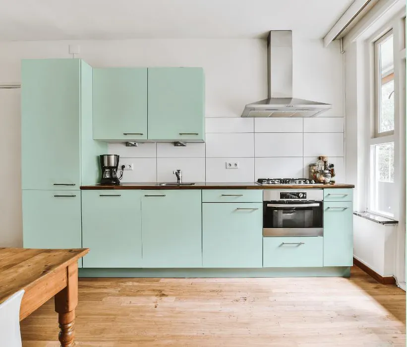 Benjamin Moore Baby Green kitchen cabinets