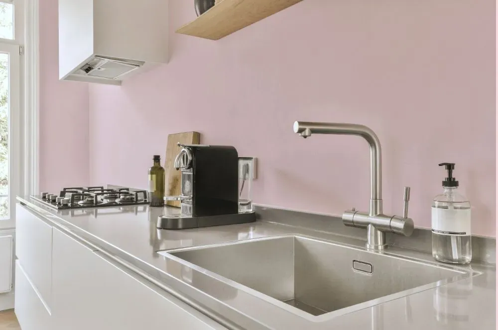 Benjamin Moore Baby Pink kitchen painted backsplash