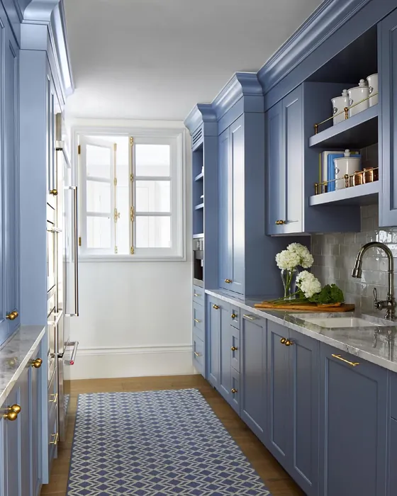 Benjamin Moore Bachelor Blue kitchen cabinets