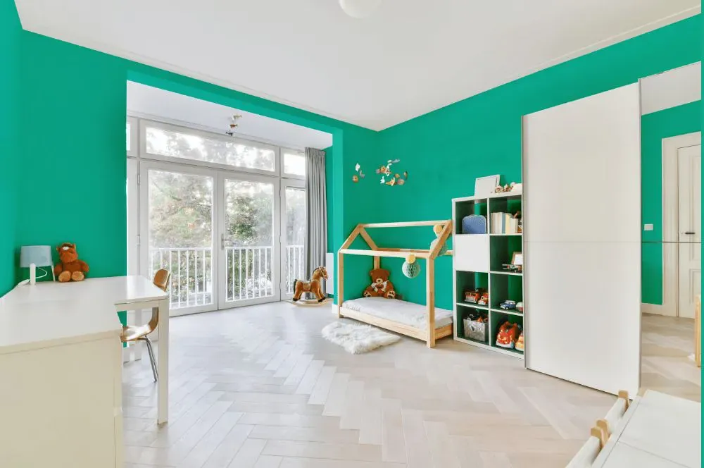 Benjamin Moore Bahama Green kidsroom interior, children's room