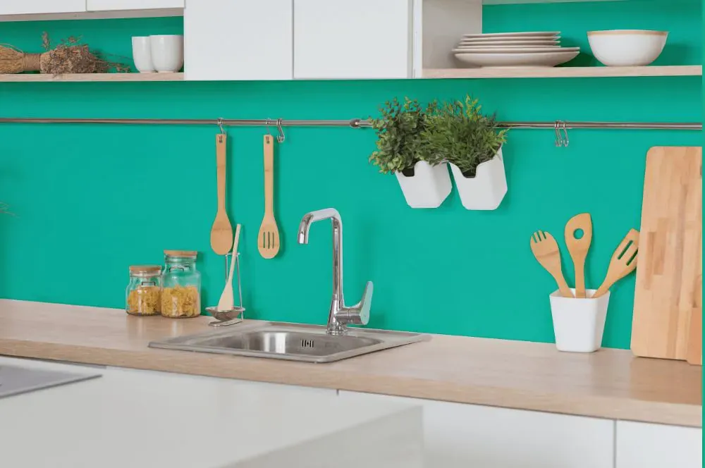 Benjamin Moore Bahama Green kitchen backsplash