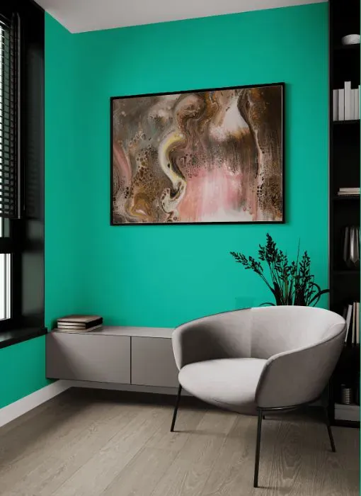 Benjamin Moore Bahama Green living room