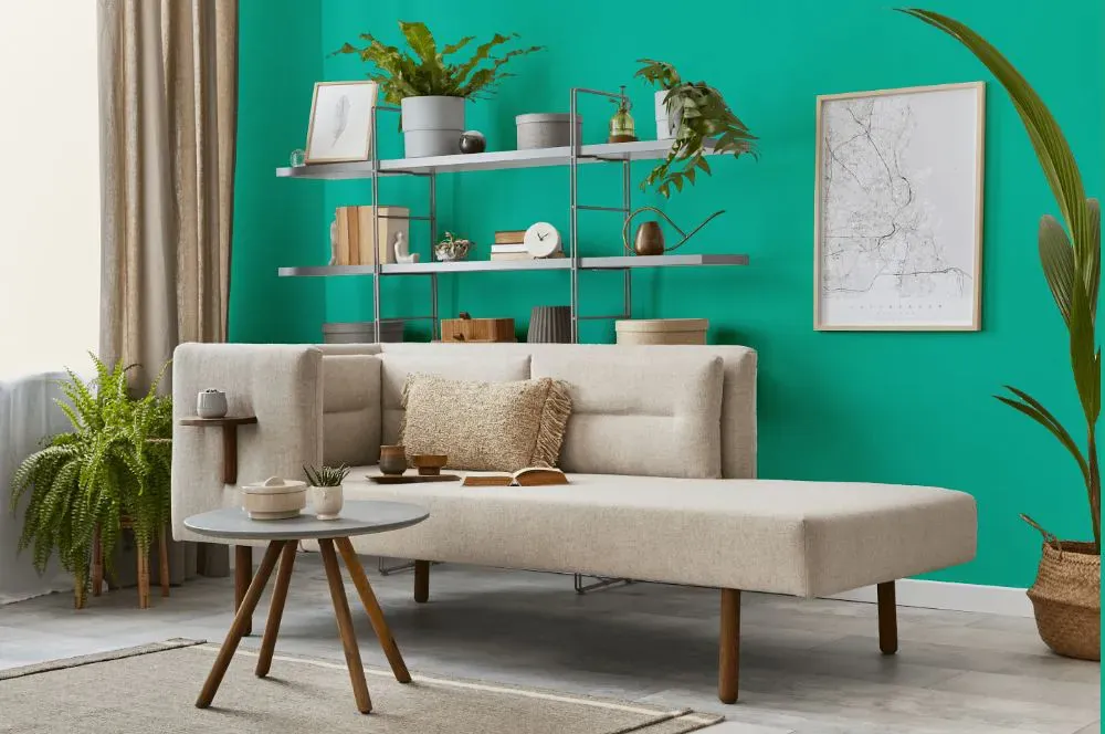 Benjamin Moore Bahama Green living room