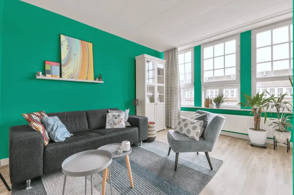 Benjamin Moore Bahama Green living room walls