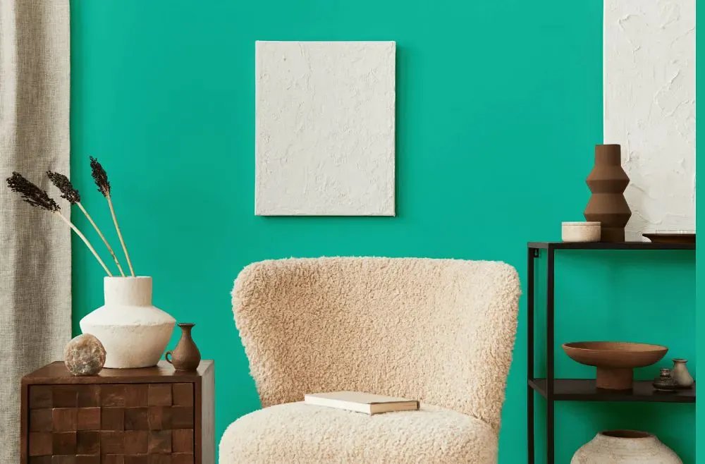 Benjamin Moore Bahama Green living room interior