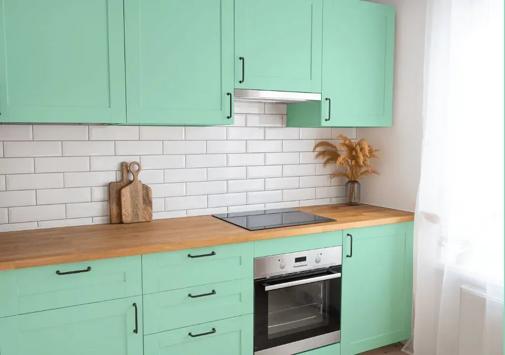 Benjamin Moore Bahama Waters kitchen cabinets