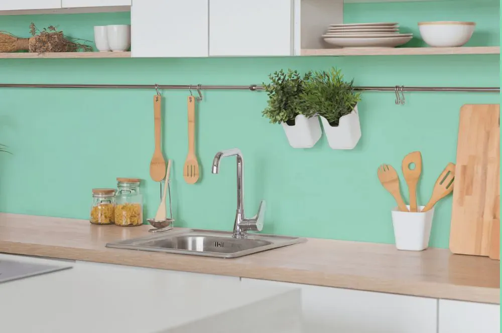 Benjamin Moore Bahama Waters kitchen backsplash