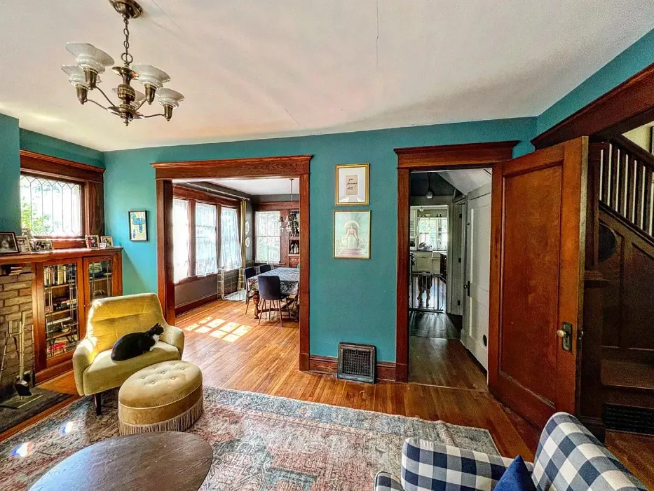 Benjamin Moore Baltic Sea living room interior