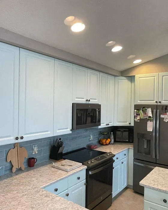 Benjamin Moore Barely Teal Kitchen Cabinets