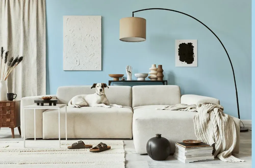 Benjamin Moore Bashful Blue cozy living room