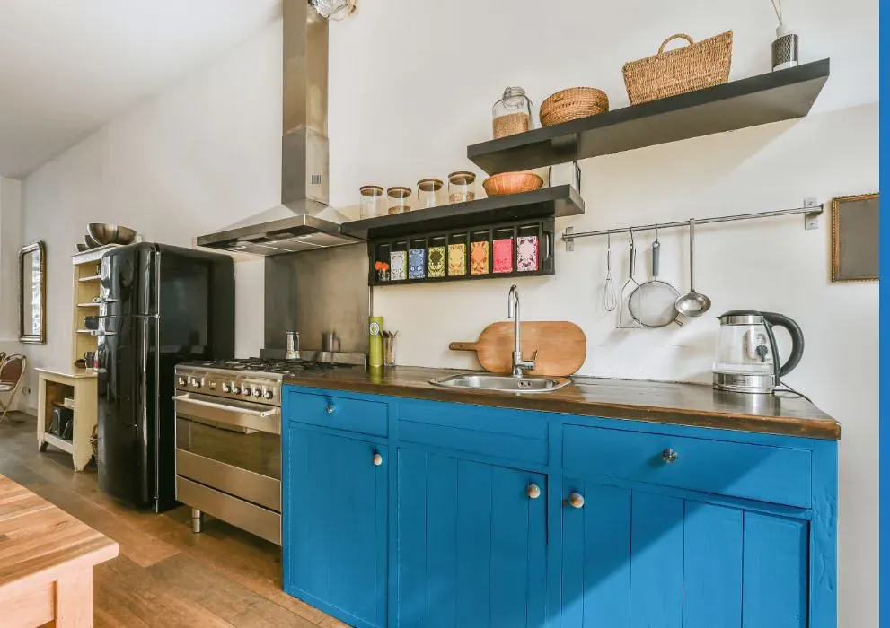 Benjamin Moore Bayberry Blue kitchen cabinets