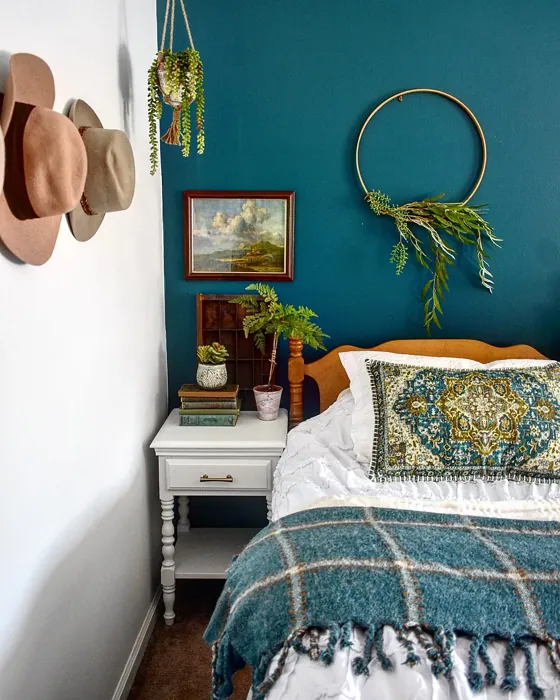 Benjamin Moore Beau Green cozy bedroom interior