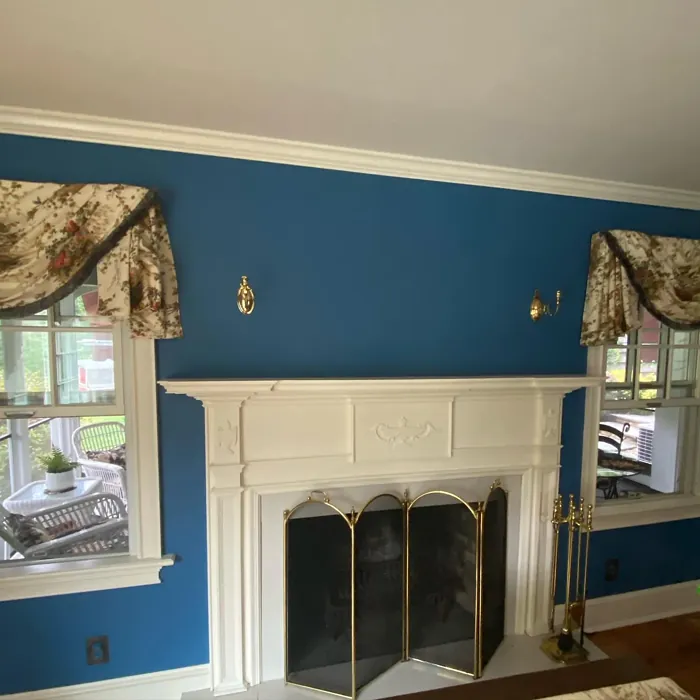 Benjamin Moore Bedford Blue Living Room Fireplace