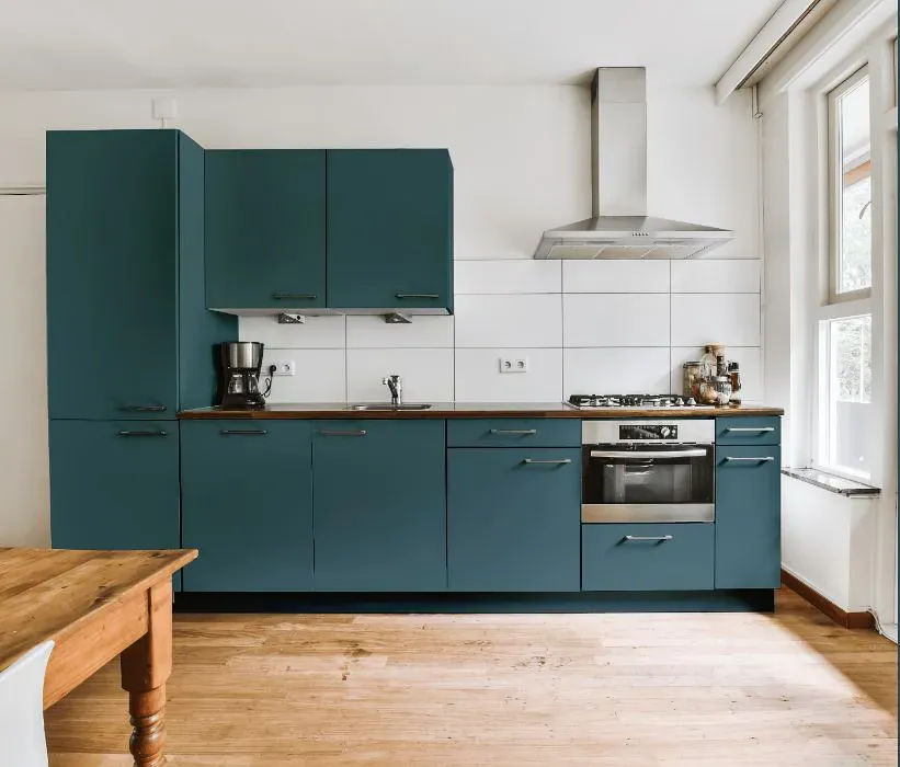 Benjamin Moore Bella Blue kitchen cabinets