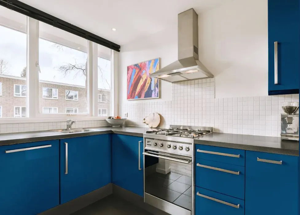 Benjamin Moore Bermuda Blue kitchen cabinets