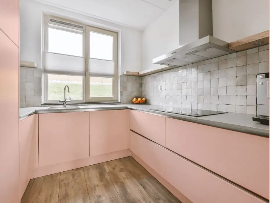 Benjamin Moore Bermuda Pink small kitchen cabinets