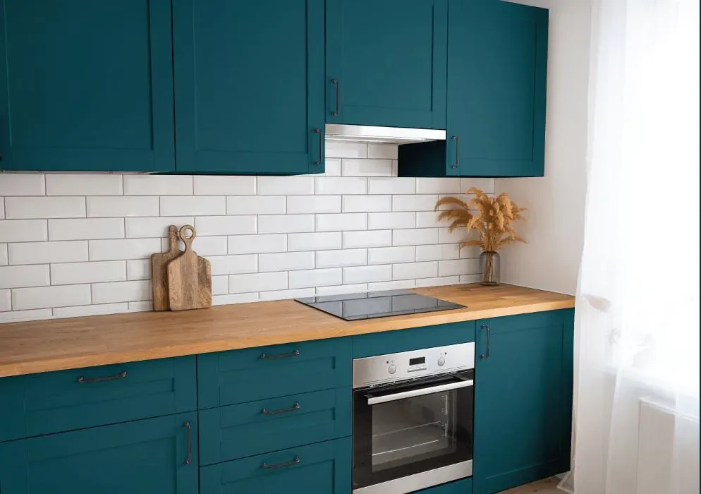 Benjamin Moore Bermuda Turquoise kitchen cabinets