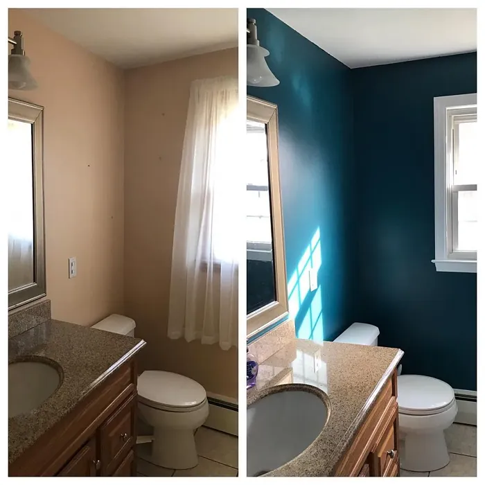 Benjamin Moore Bermuda Turquoise bathroom makeover