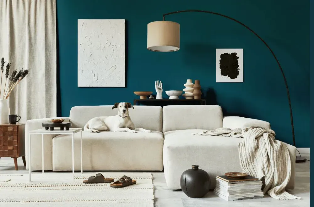 Benjamin Moore Bermuda Turquoise cozy living room