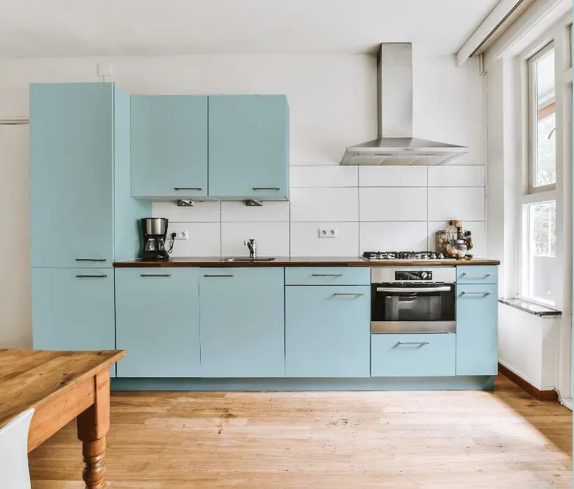 Benjamin Moore Blue Allure kitchen cabinets