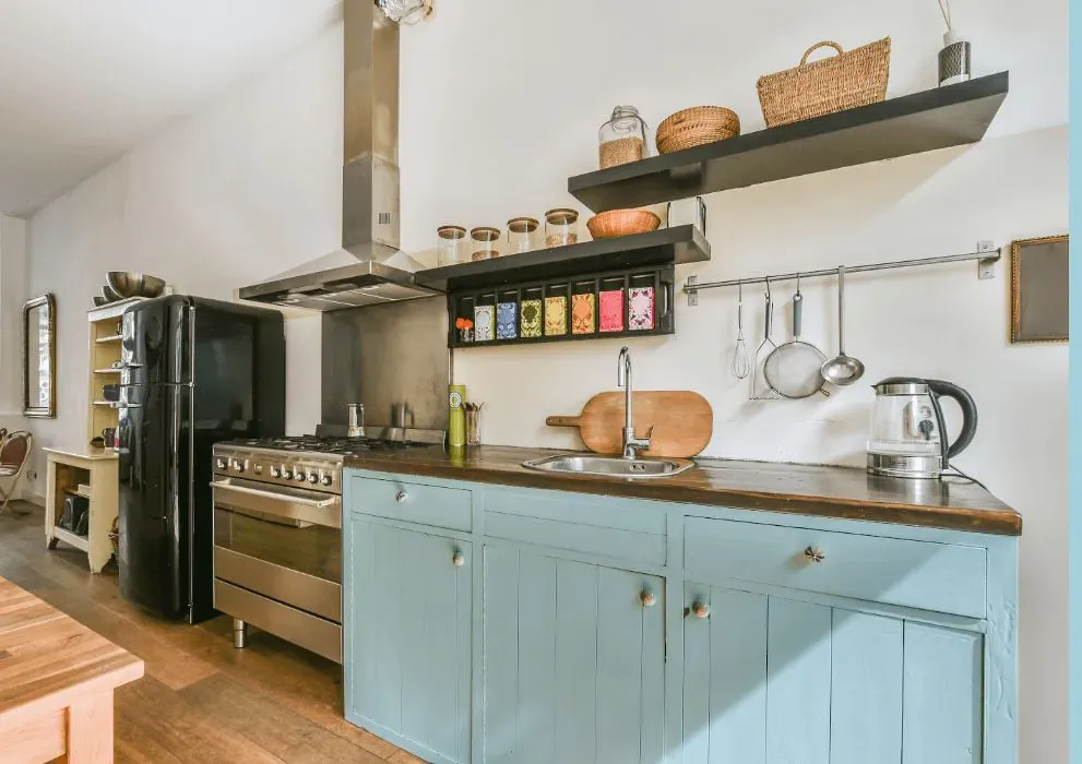 Benjamin Moore Blue Allure kitchen cabinets