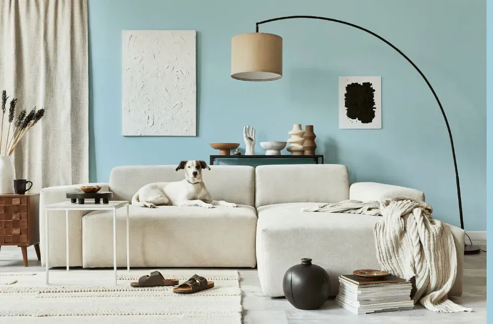 Benjamin Moore Blue Allure cozy living room