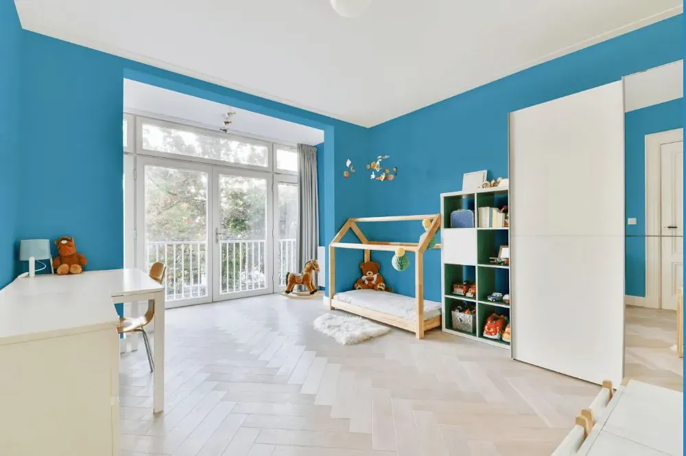 Benjamin Moore Blue Belle Island kidsroom interior, children's room