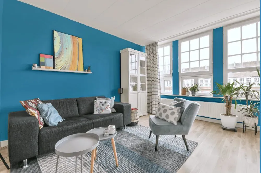 Benjamin Moore Blue Belle Island living room walls