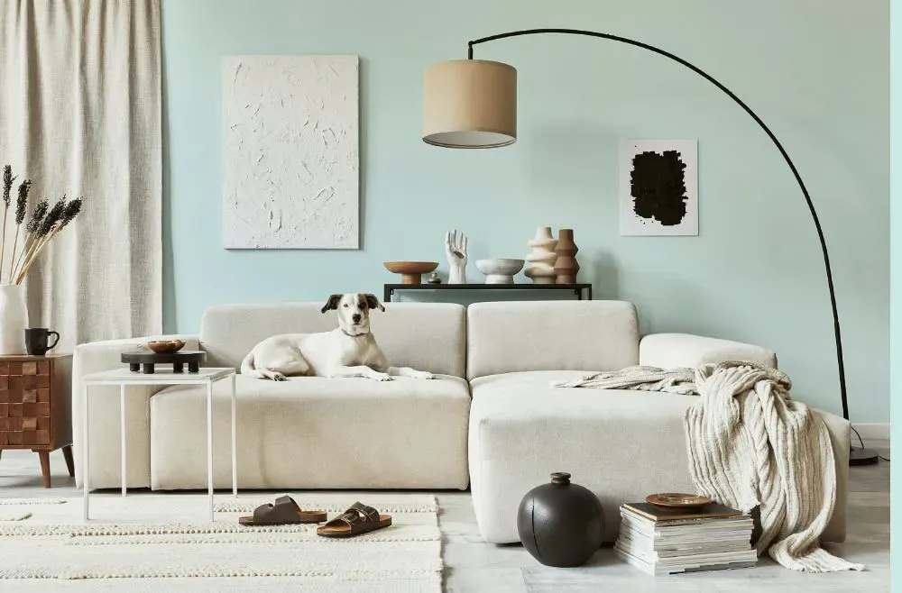 Benjamin Moore Blue Bonnet cozy living room